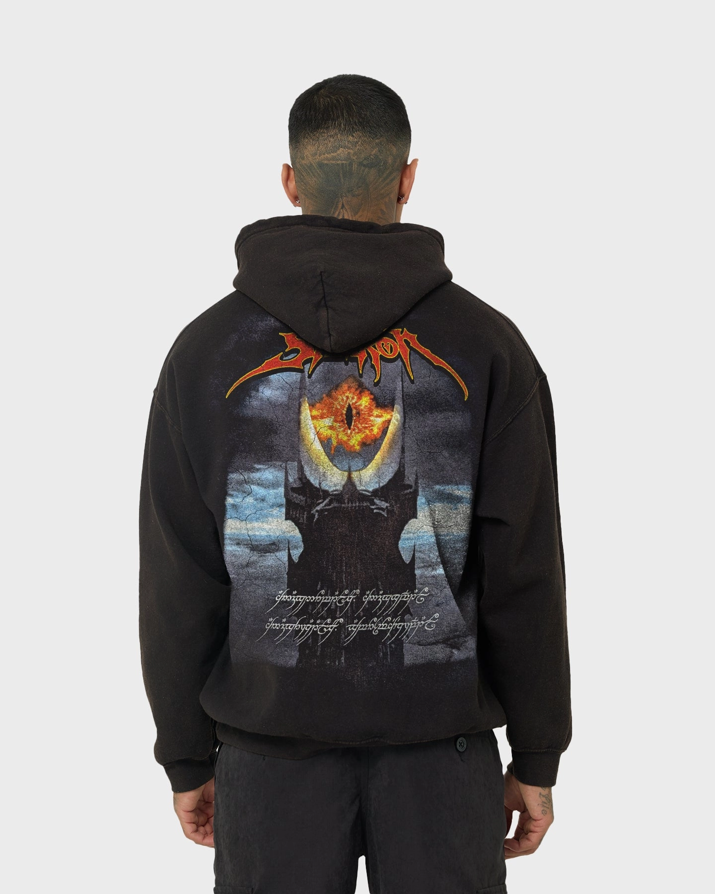 American Thrift X Lord Of The Rings Sauron Vintage Hoodie Washed Black