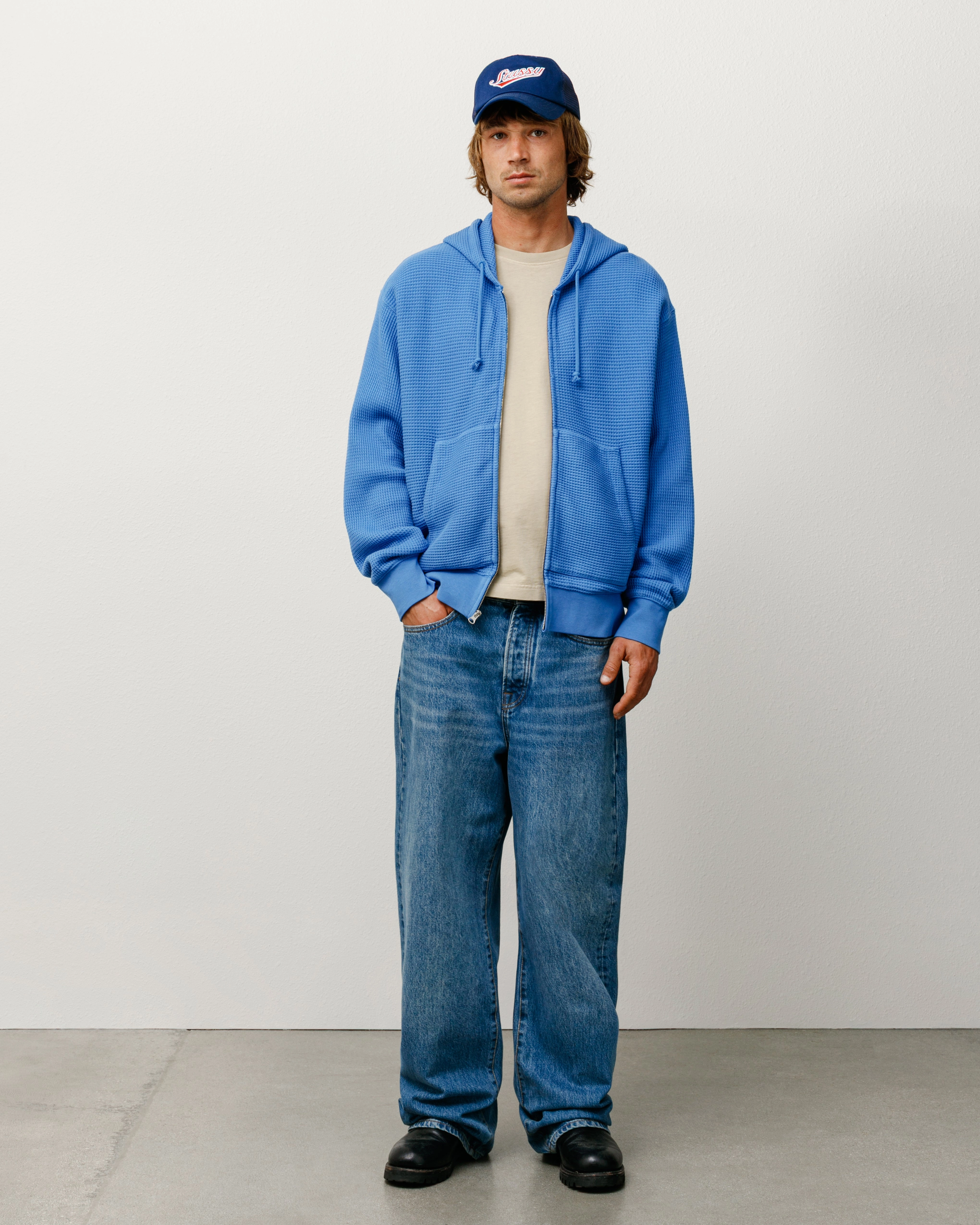DOUBLE LAYER WAFFLE ZIP HOODIE