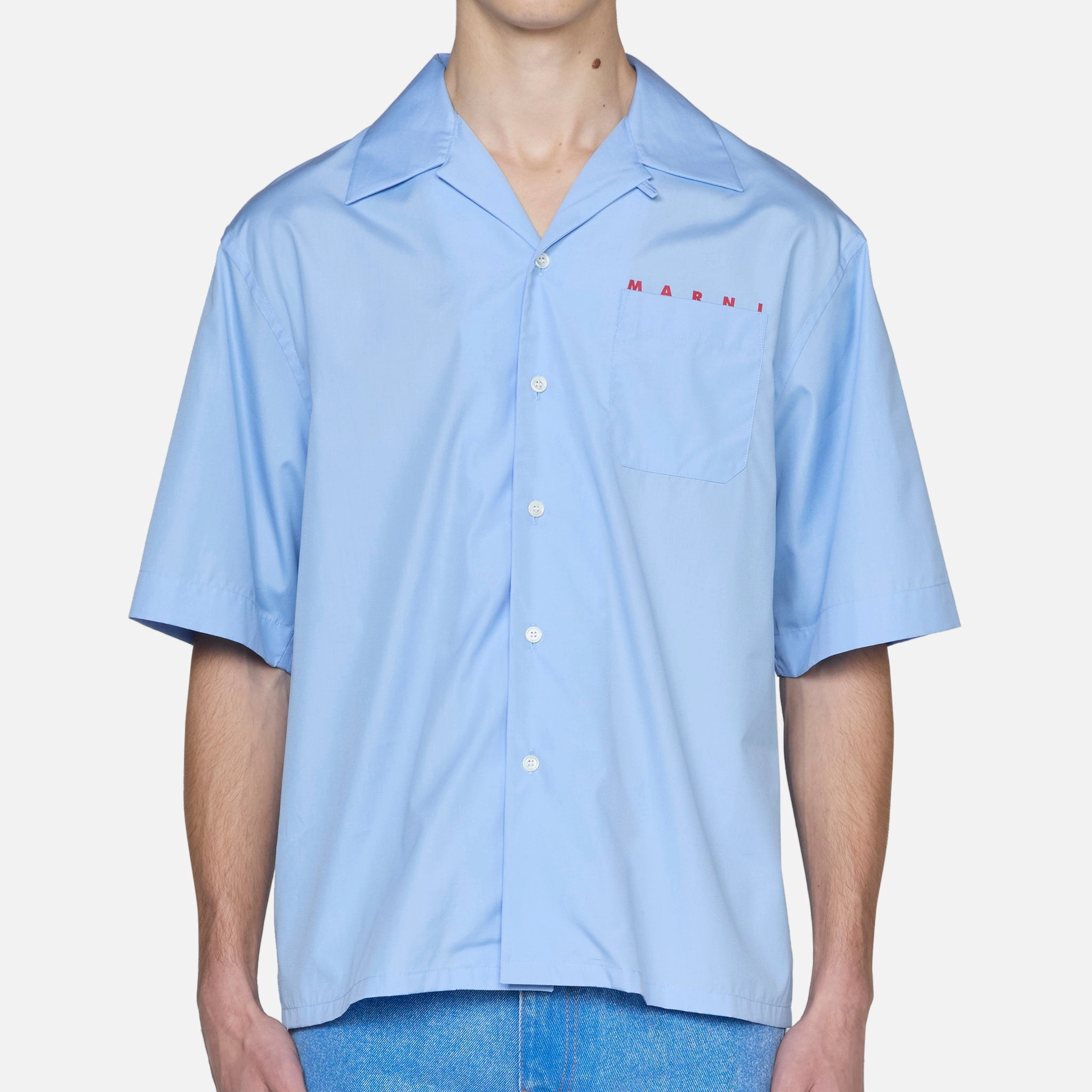 Hidden Logo Bowling Shirt Iris Blue