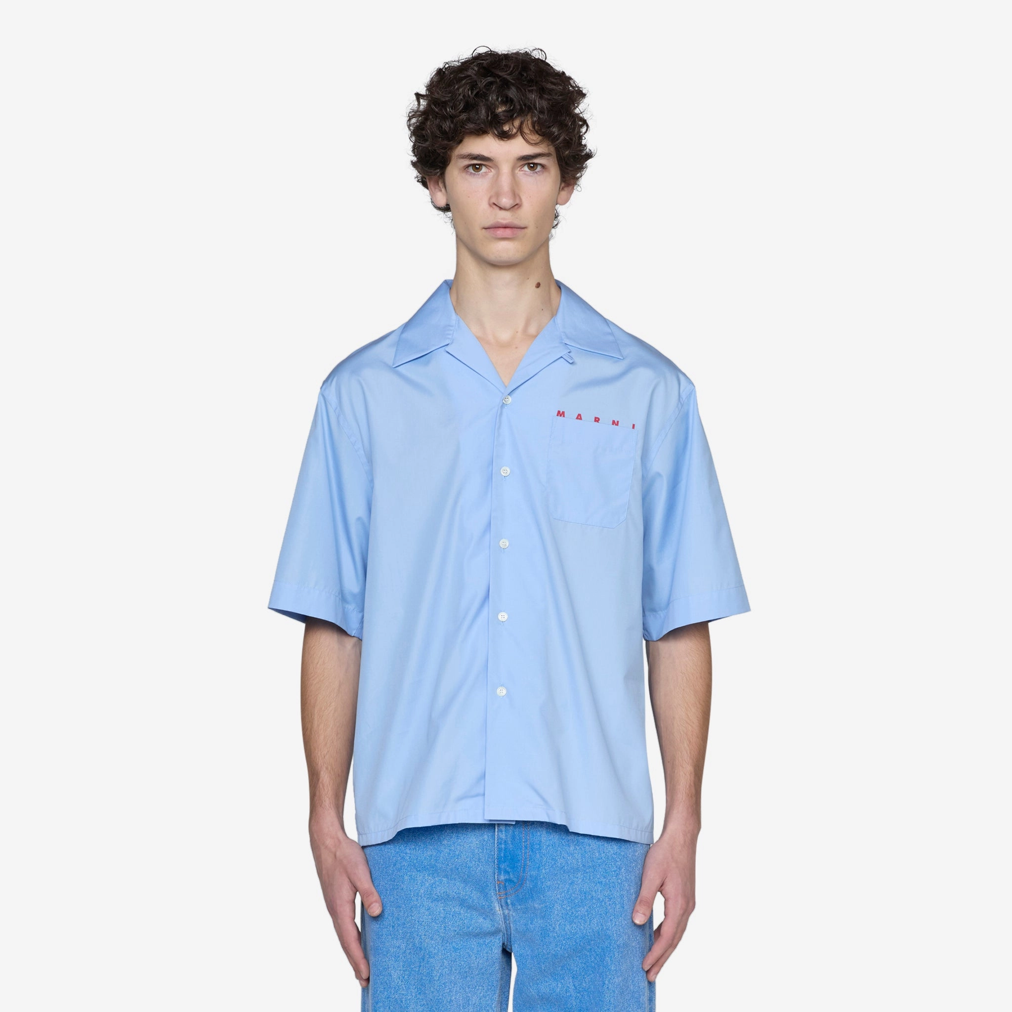 Hidden Logo Bowling Shirt Iris Blue