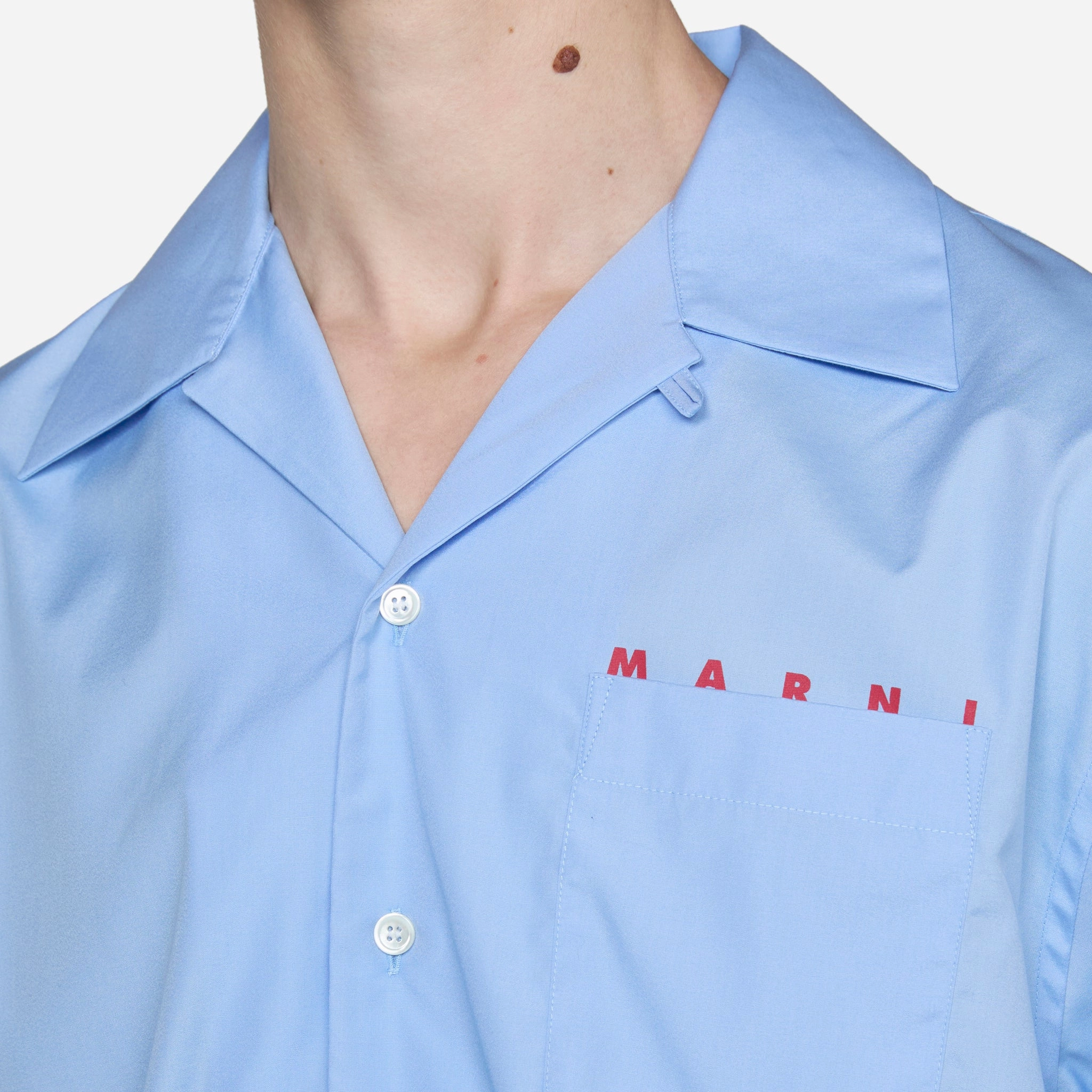 Hidden Logo Bowling Shirt Iris Blue