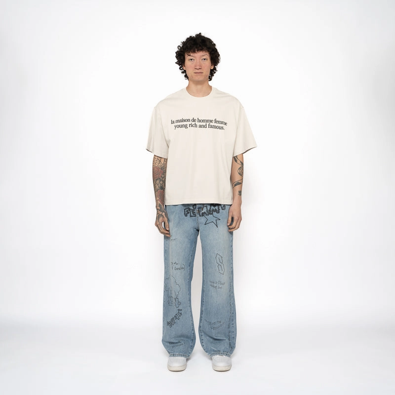 Homme Femme Destroyed Maison Tee - White
