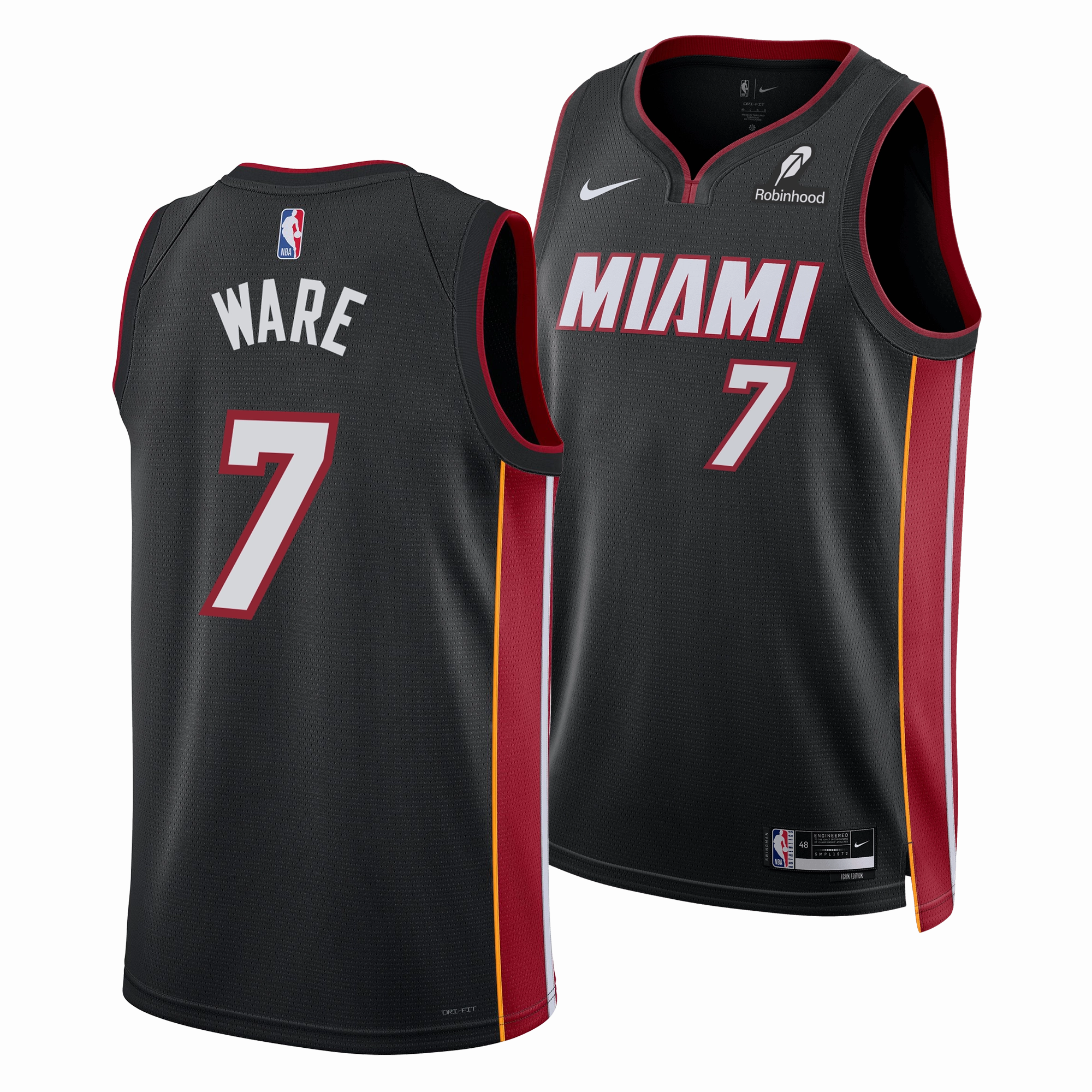 Kel'el Ware Nike Miami HEAT Icon Black Youth Swingman Jersey