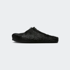 Long Hair Calfskin Fussbett Sabot - Black