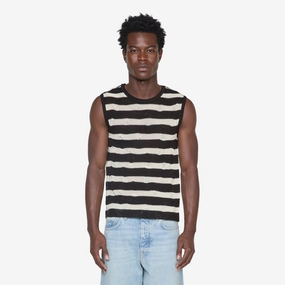 Net Damaged Sleeveless Sweater Black | Ecru