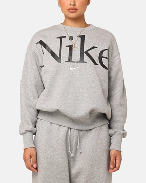 Nike Women's Sportswear Phoenix Fleece Oversized Logo Crewneck Dark Grey Heather