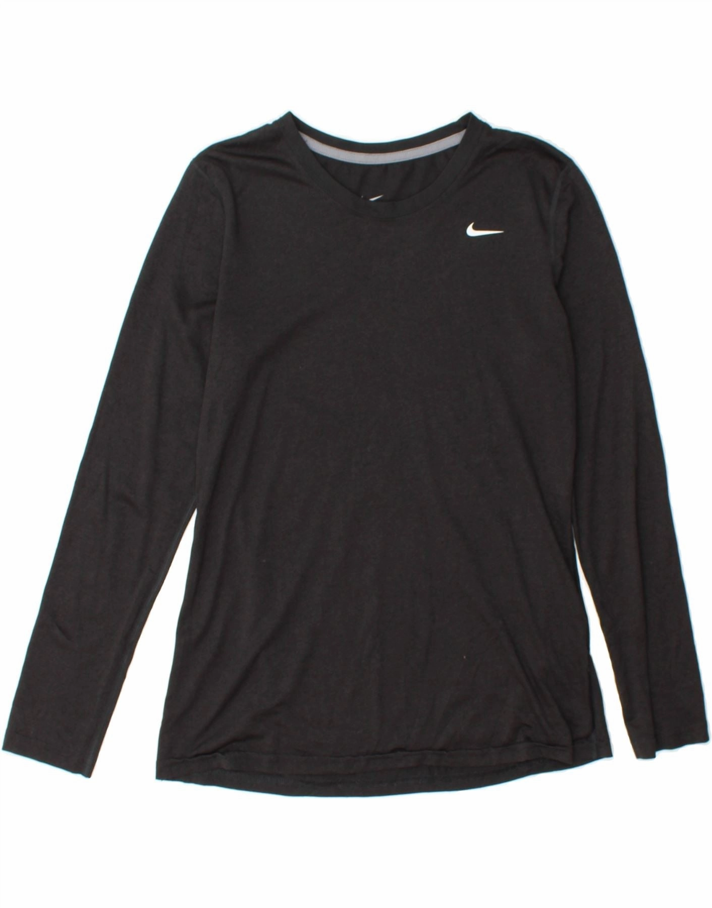 NIKE Womens Dri Fit Regular Fit Top Long Sleeve UK 12 Medium Black