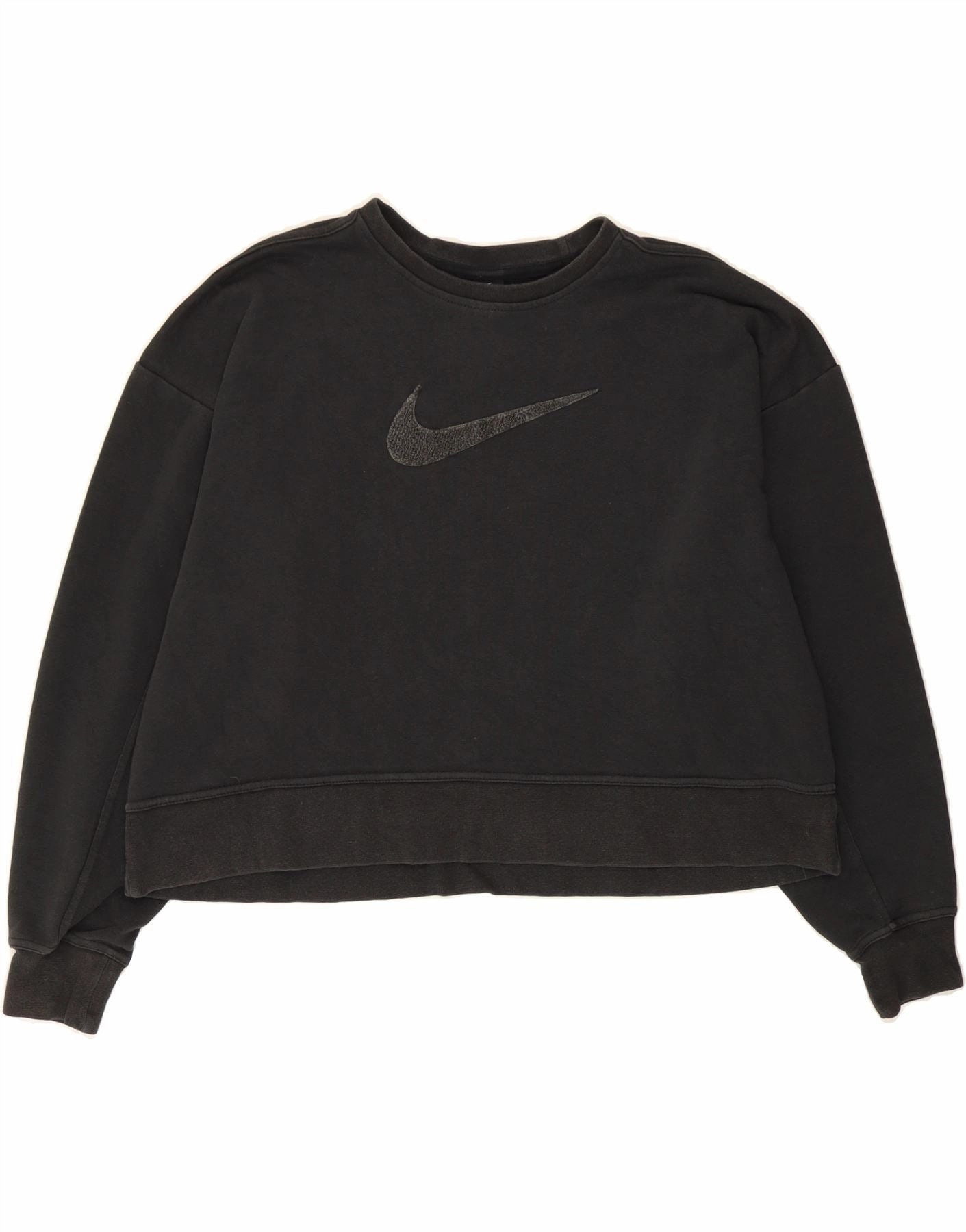 NIKE Womens Oversized Graphic Crop Sweatshirt Jumper UK 14 Medium Black