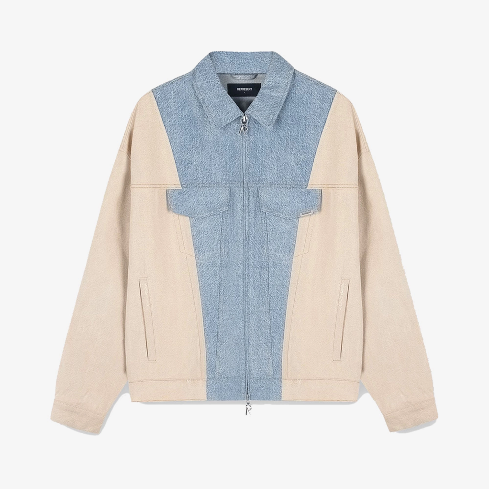 REPRESENT | R4 COLOUR BLOCK DENIM JACKET { BLUE