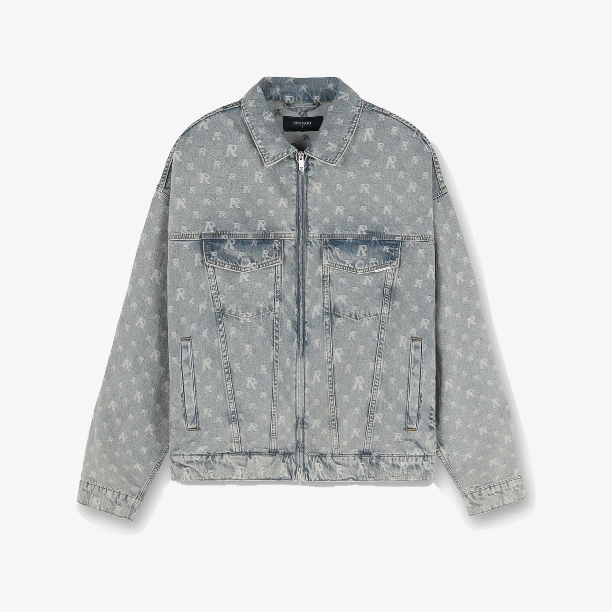 Represent | R4 MONOGRAM DENIM JACKET  { STONE WASH