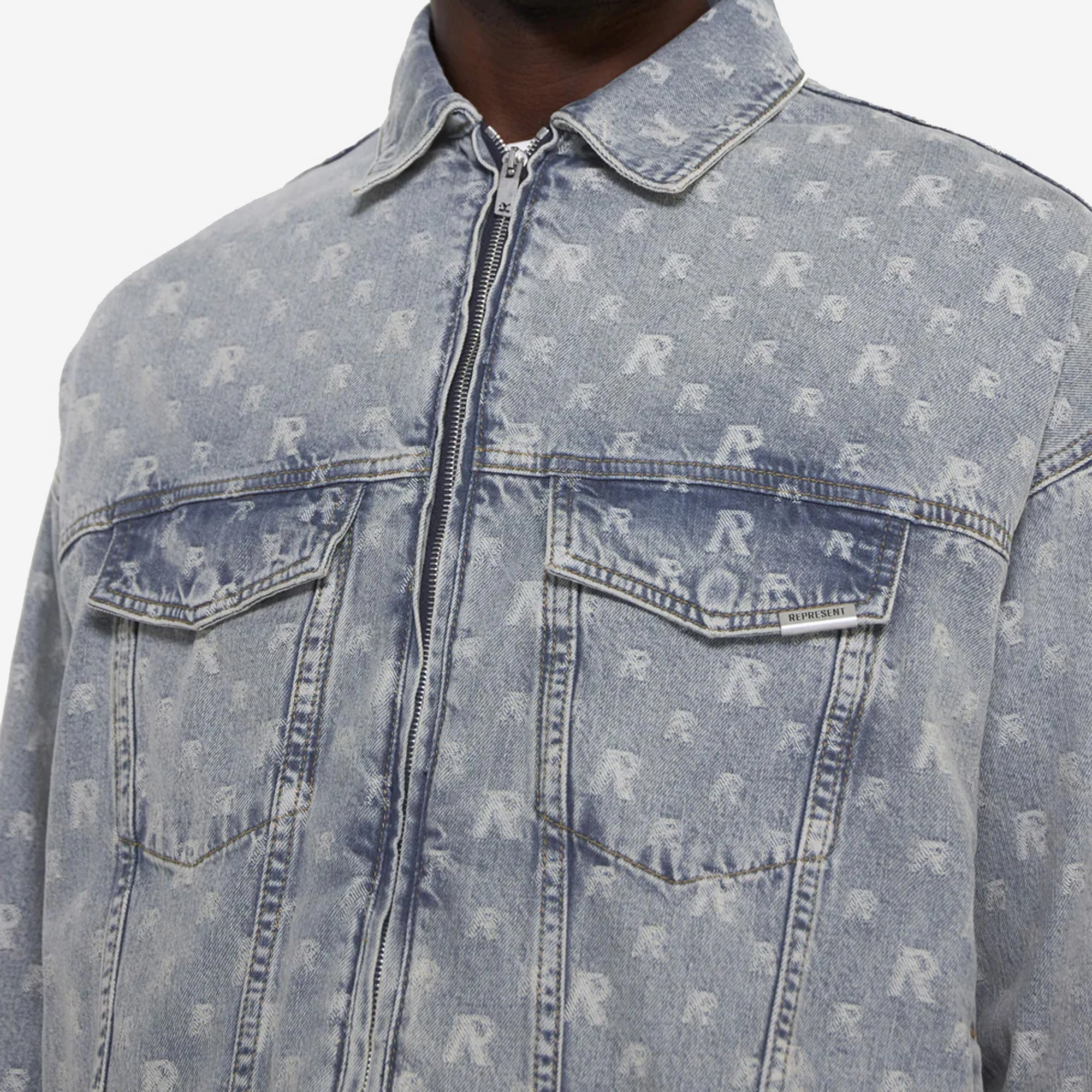 Represent | R4 MONOGRAM DENIM JACKET  { STONE WASH
