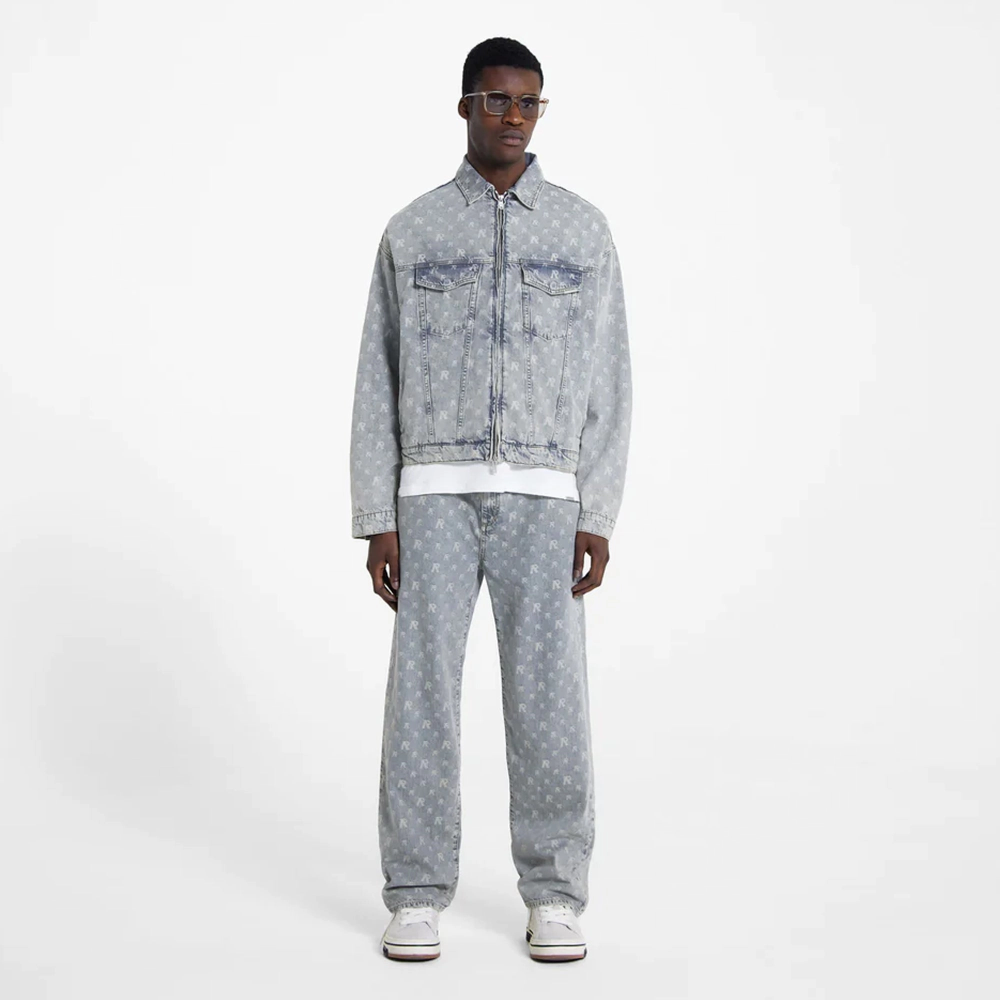 Represent | R4 MONOGRAM DENIM JACKET  { STONE WASH