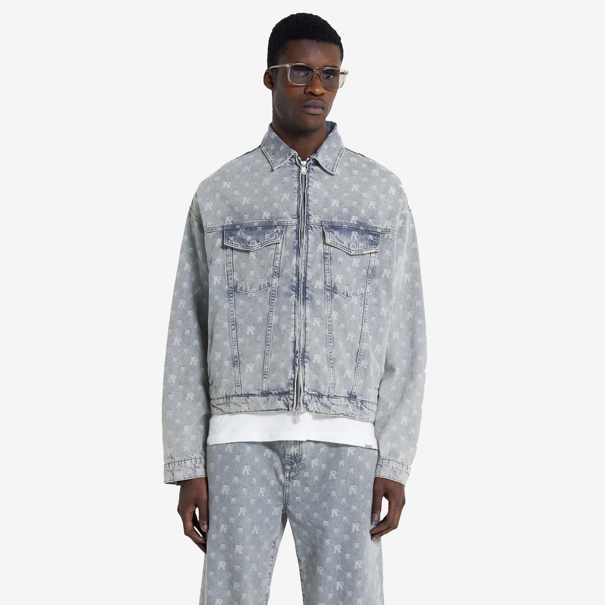 Represent | R4 MONOGRAM DENIM JACKET  { STONE WASH