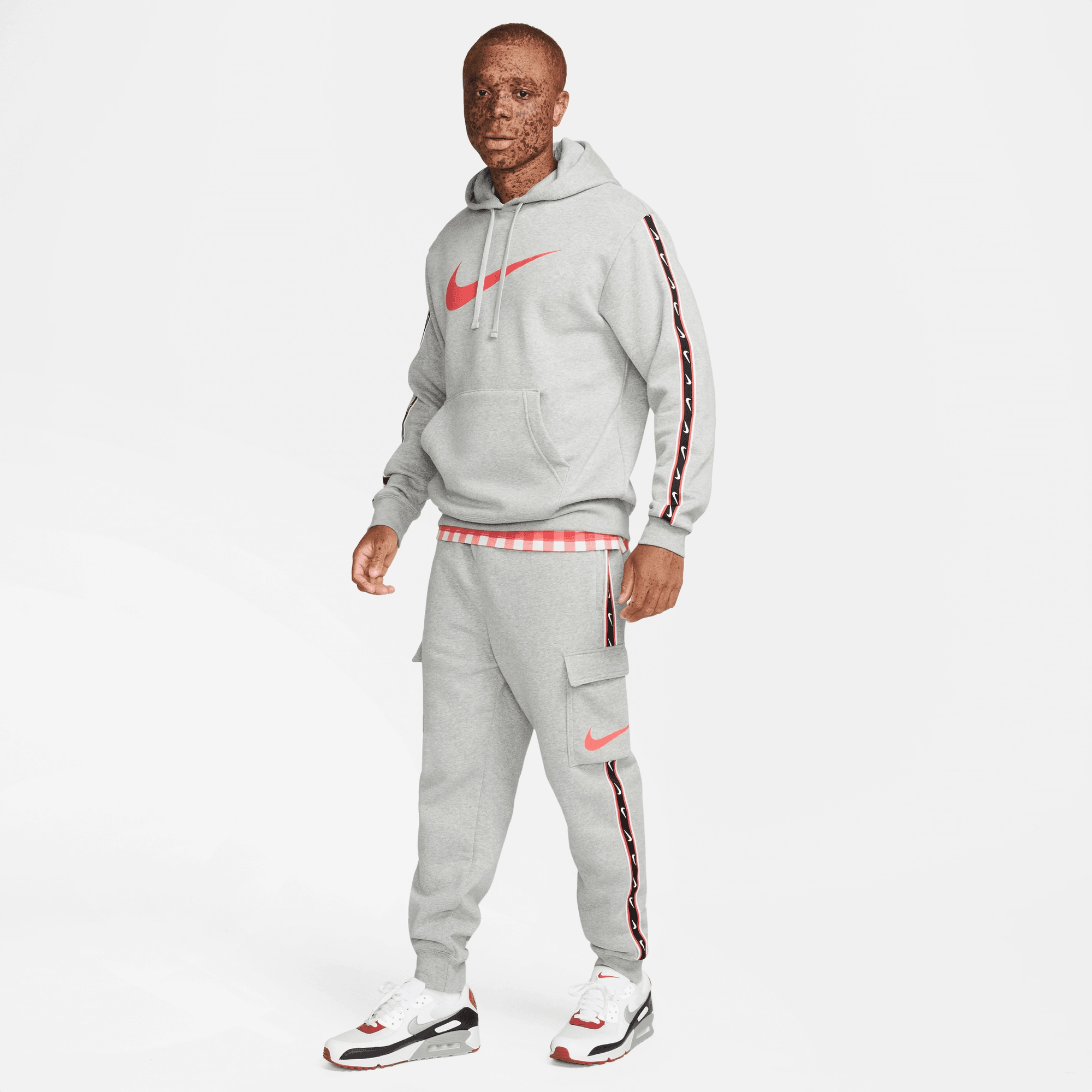 Sweat à capuche Nike Sportswear Repeat - Gris/Rouge